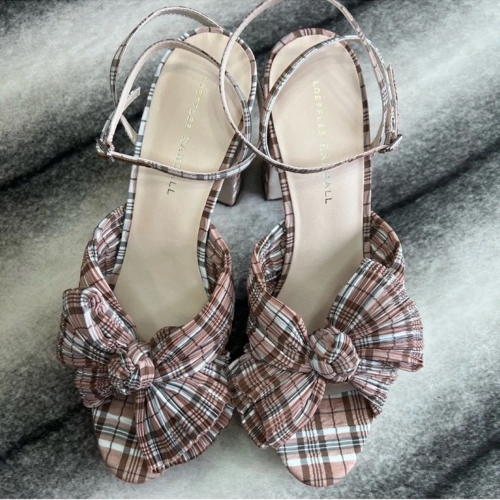 Loeffler Randall Natalia Day Plaid Pleated Platform Sandals Heels
